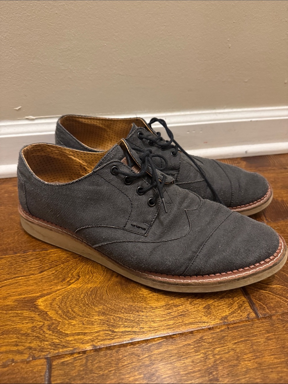 Tom’s Men’s Canvas Lace-Up Derby Shoes in Charcoal